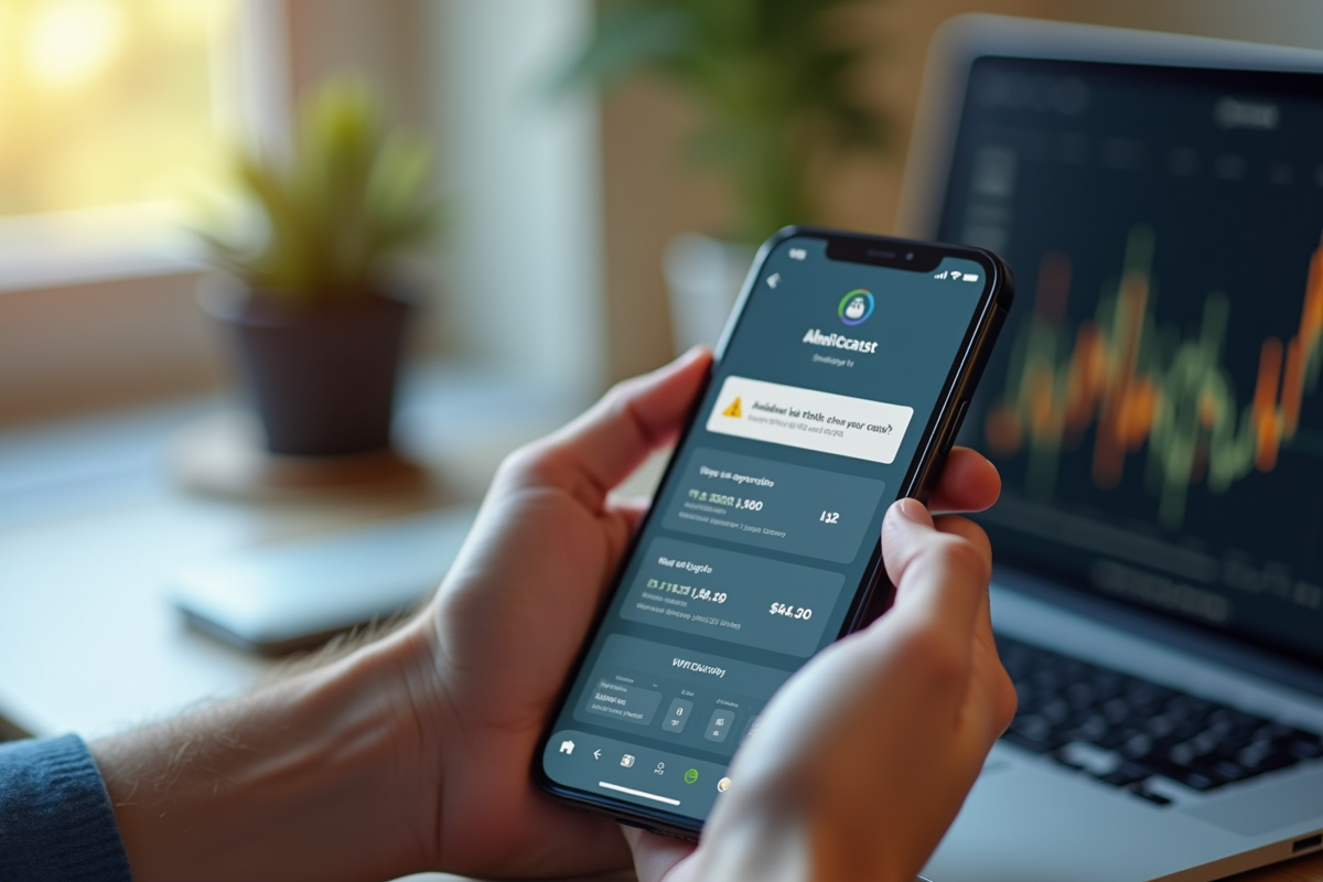 Main tenant un smartphone avec alerte de portefeuille crypto