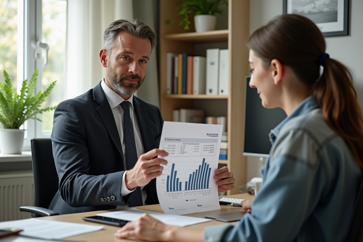 Banquier expliquant un tableau d