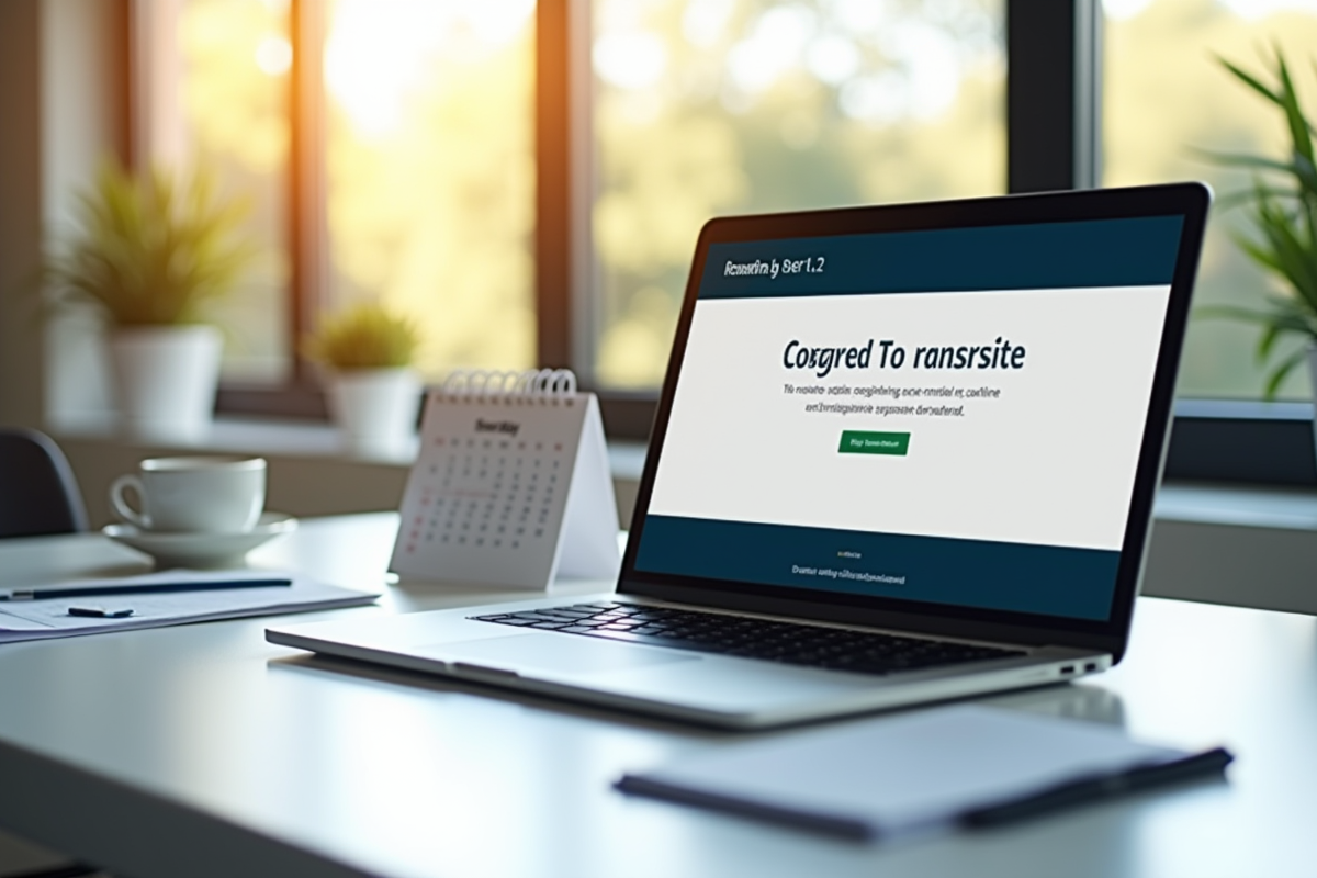 Bureau organisé avec ordinateur affichant une page bancaire et calendrier