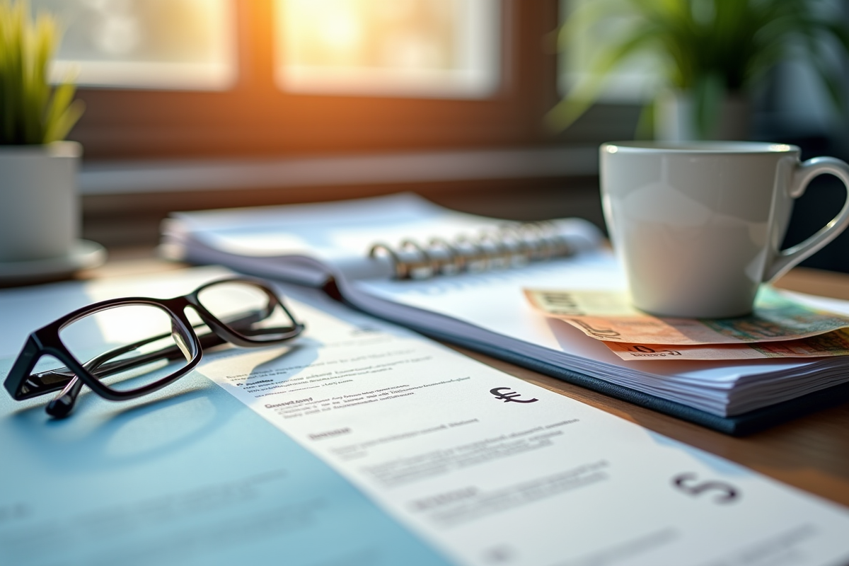 Bureau avec documents de retraite euros et lunettes modernes
