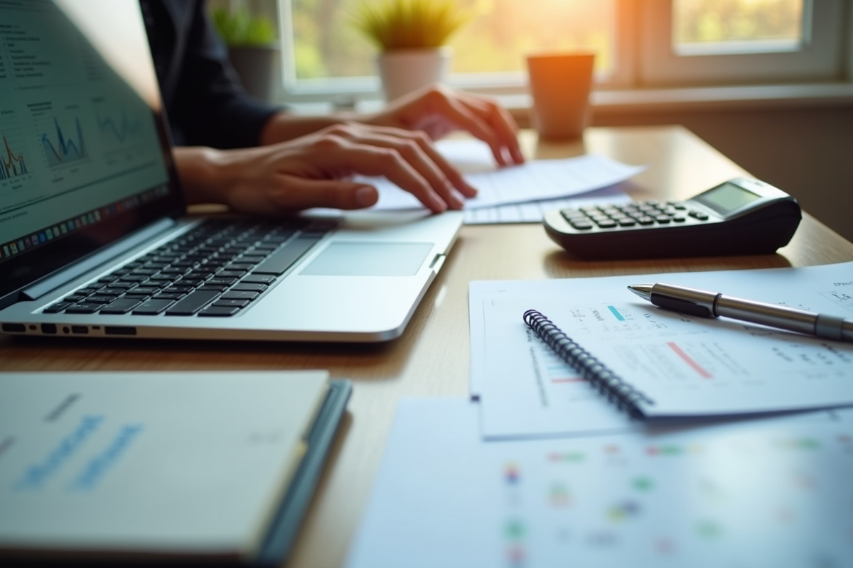 Espace de travail avec ordinateur et documents de prêt