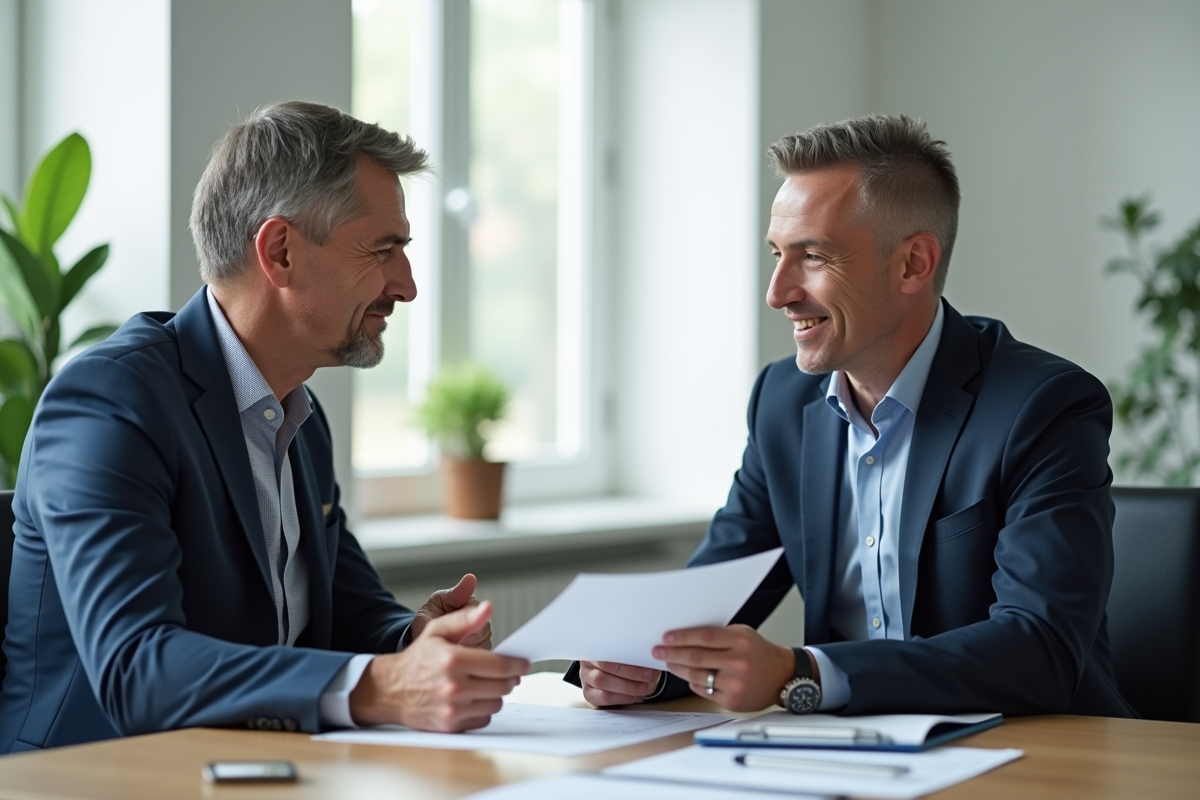 Conseiller financier discutant avec un client dans un bureau moderne