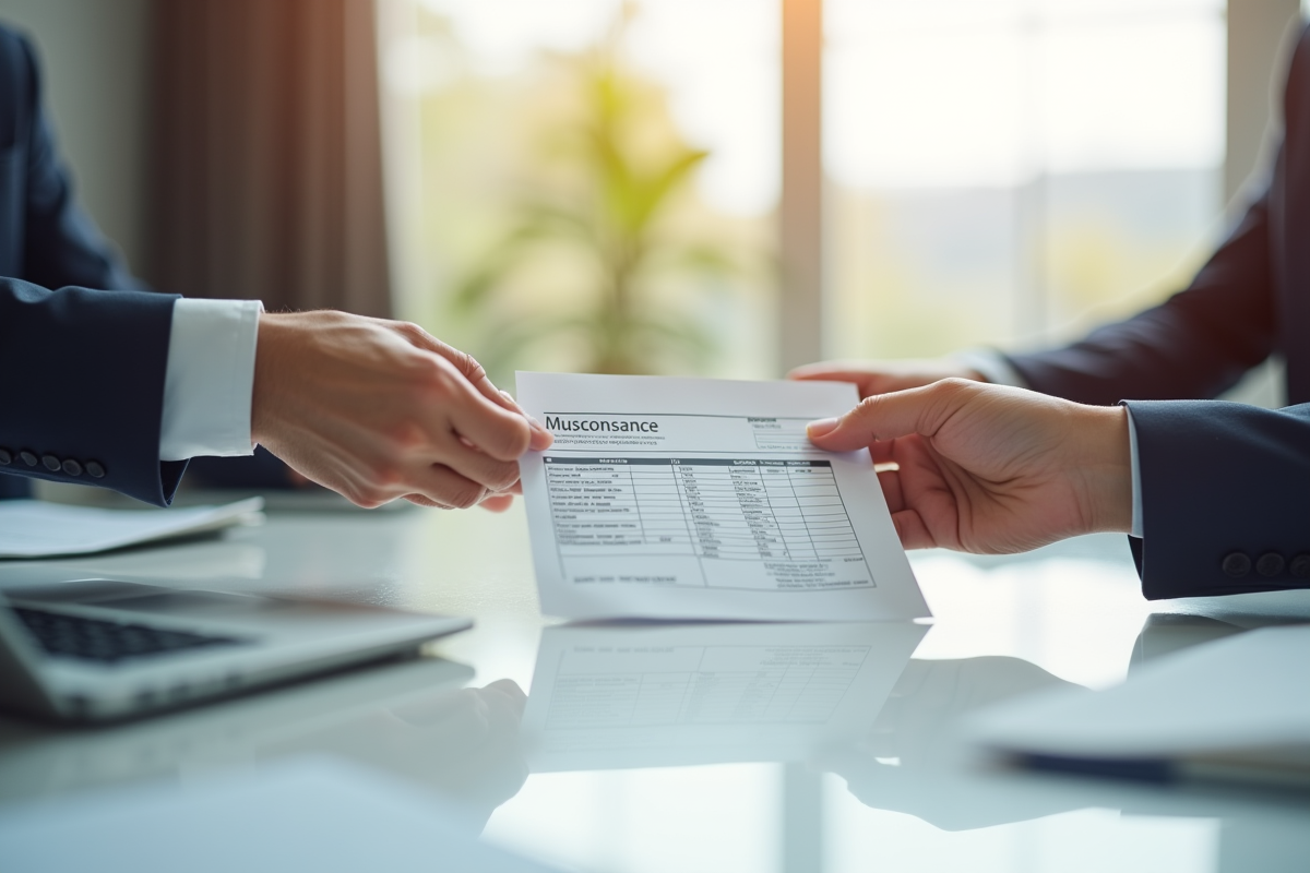 Echange de documents medicaux entre deux mains sur un bureau