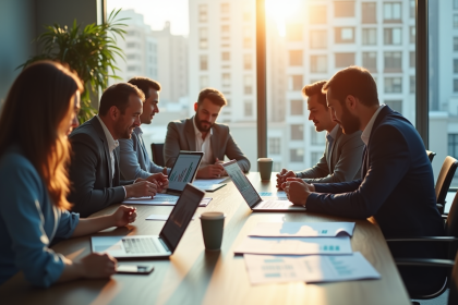 Groupe d'affaires analysant des graphiques financiers modernes