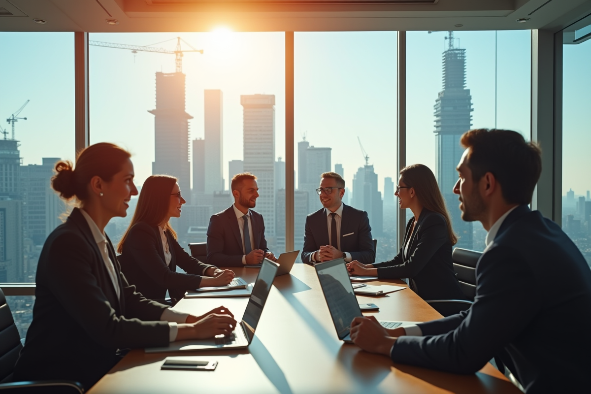Groupe de professionnels dans un bureau moderne en ville