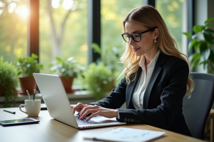 Femme d'affaires confiante analysant des graphiques boursiers