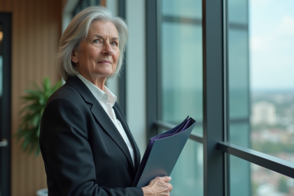 Femme d'affaires réfléchissant près d'une fenêtre moderne