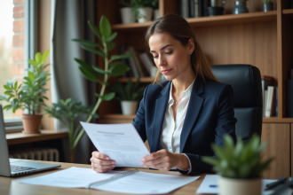 Femme belge en costume dans un bureau moderne