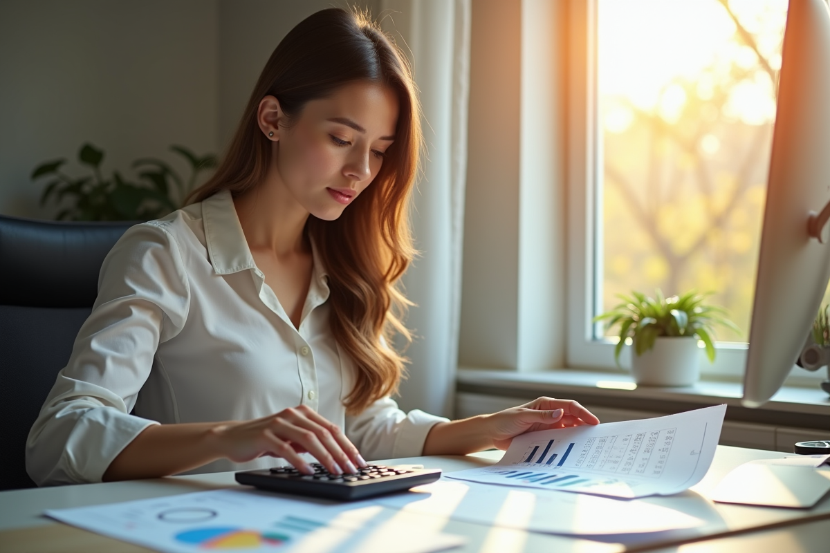 Jeune femme professionnelle calculant ses dépenses