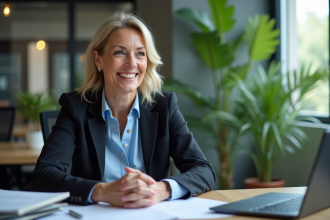 Femme d'affaires en réunion dans un bureau moderne