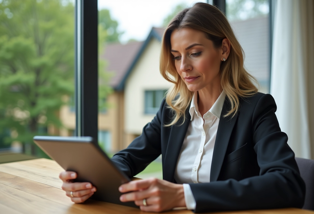 Femme professionnelle consultant des annonces immobilières