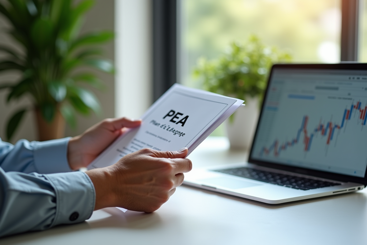 Mains fermant un dossier PEA dans un bureau lumineux
