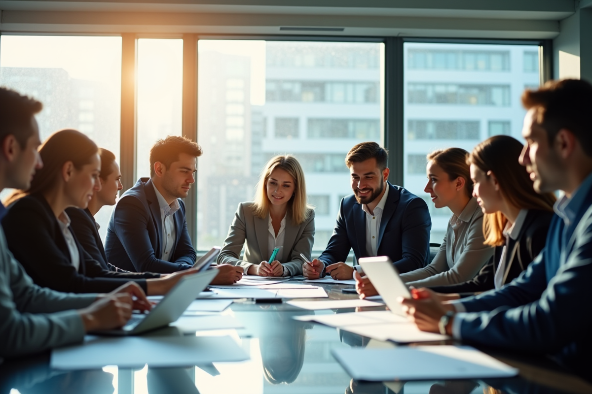 Groupe de professionnels dans un bureau moderne collaborant