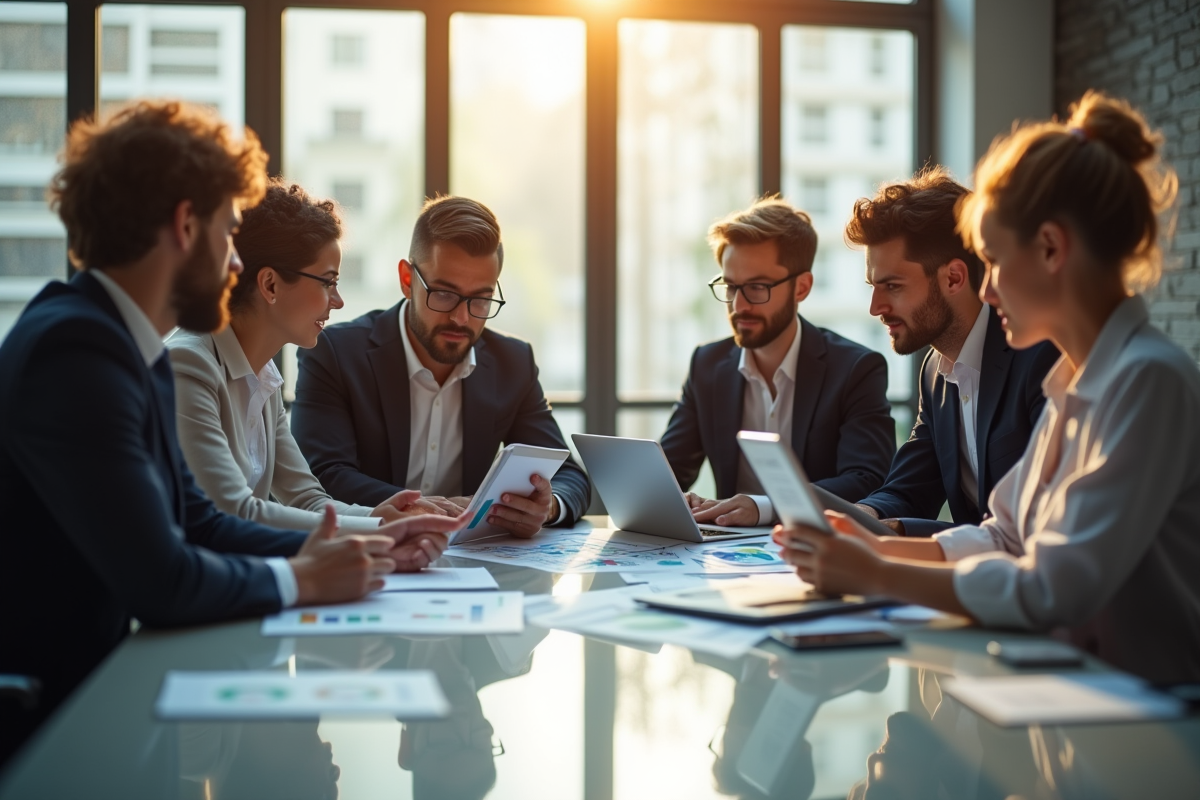 Groupe de professionnels analysant des graphiques financiers