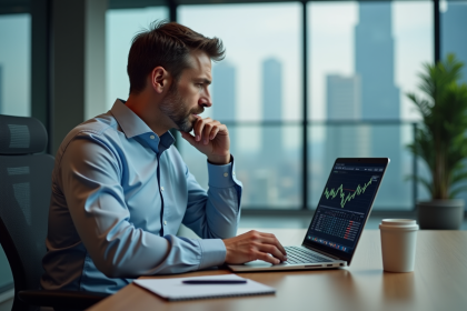 Homme d'affaires analysant des graphiques boursiers en bureau