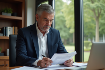 Homme d'affaires en costume dans un bureau élégant