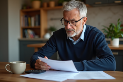 Homme d'âge moyen examinant des documents de retraite