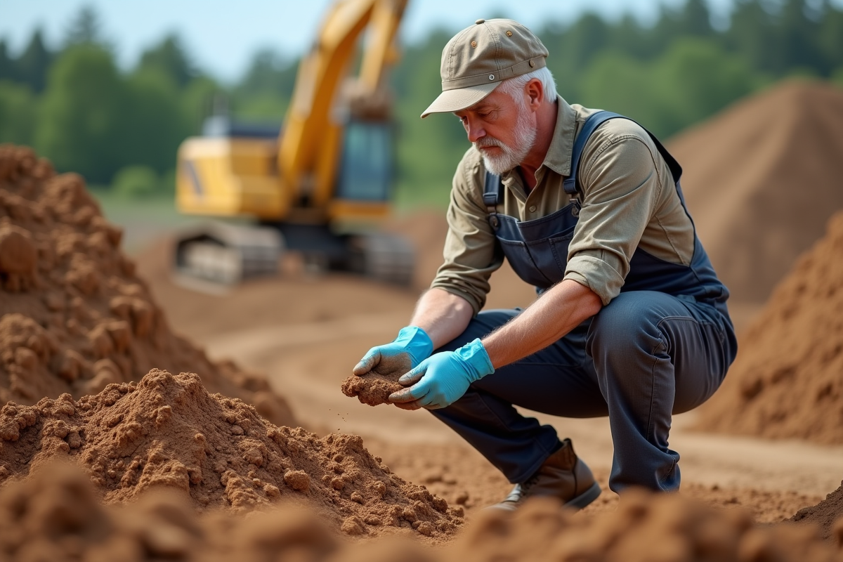 Inspecteur environnementur examinant un échantillon de terre