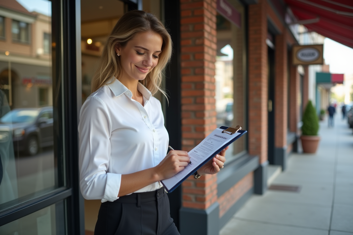 Jeune entrepreneure signe un contrat d