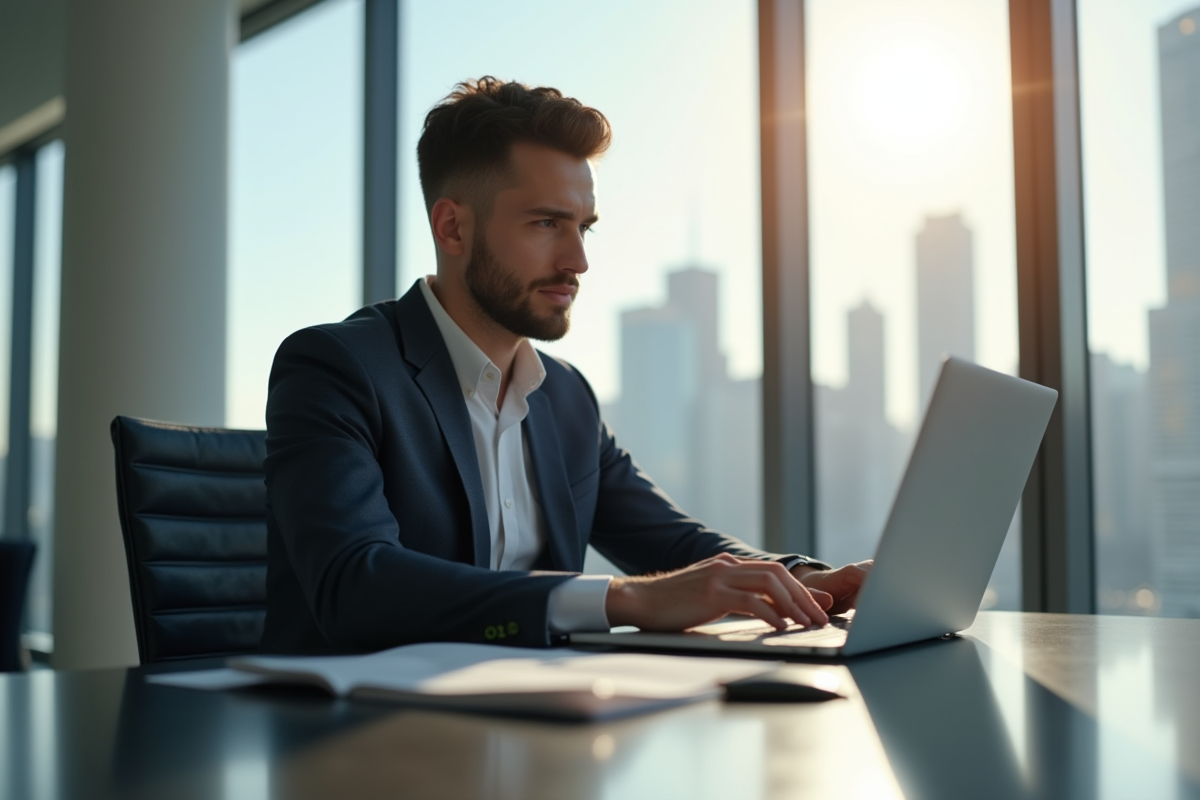 Jeune homme confiant dans un bureau moderne en costume