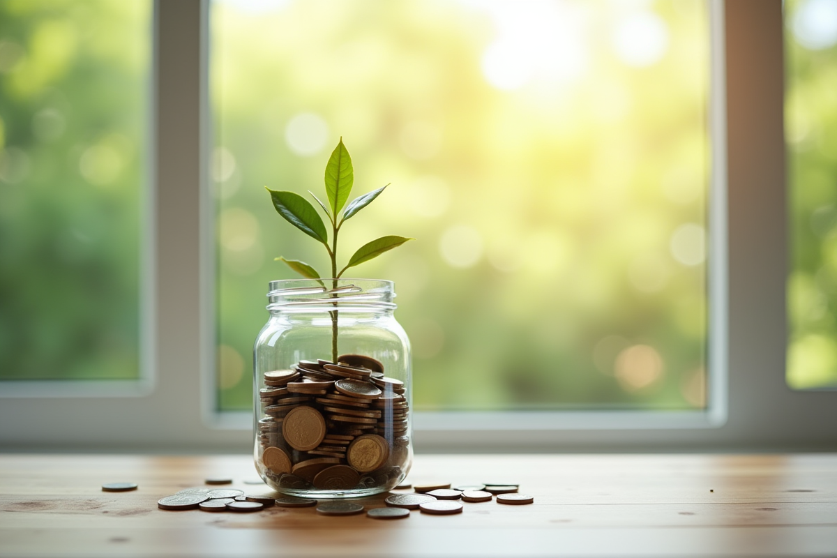 Pot de coins avec des plantes qui poussent