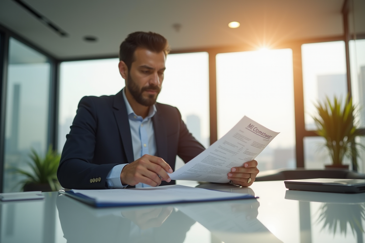 Professionnel vérifiant un contrat de prêt immobilier en bureau