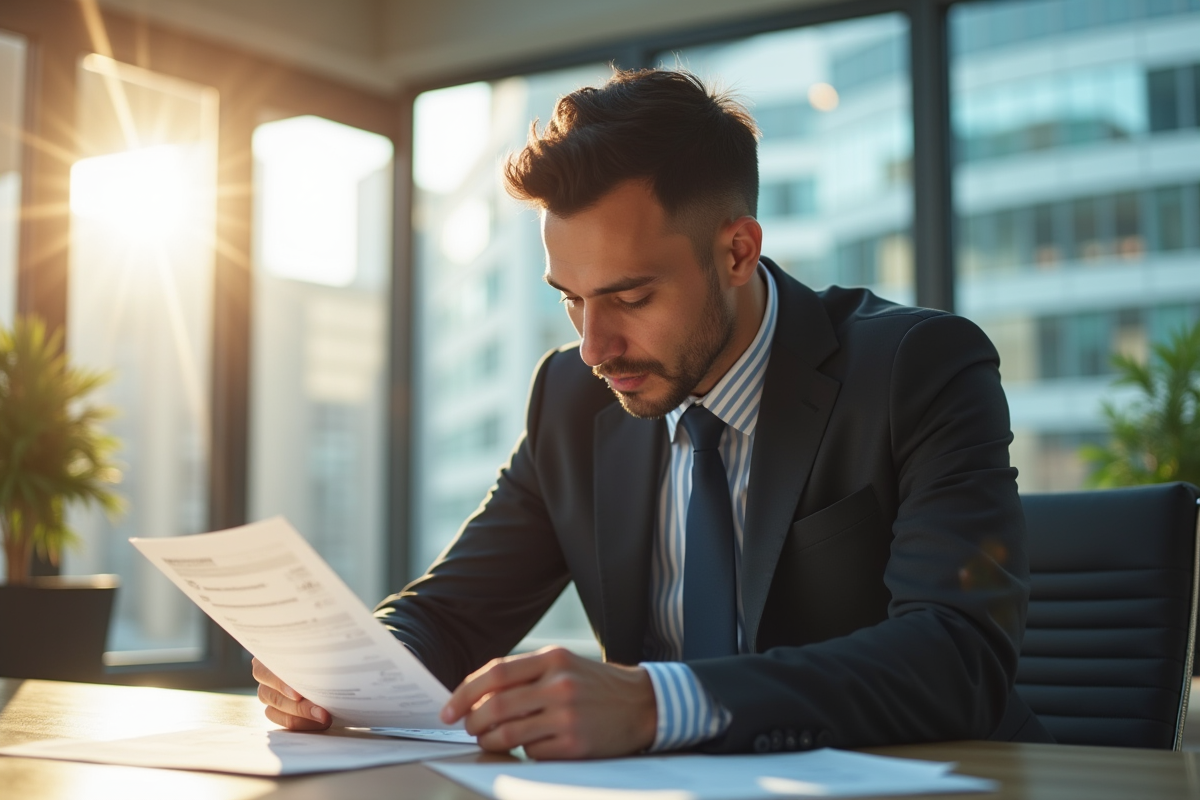 Réunion d'affaires en bureau moderne avec un cadre en costume