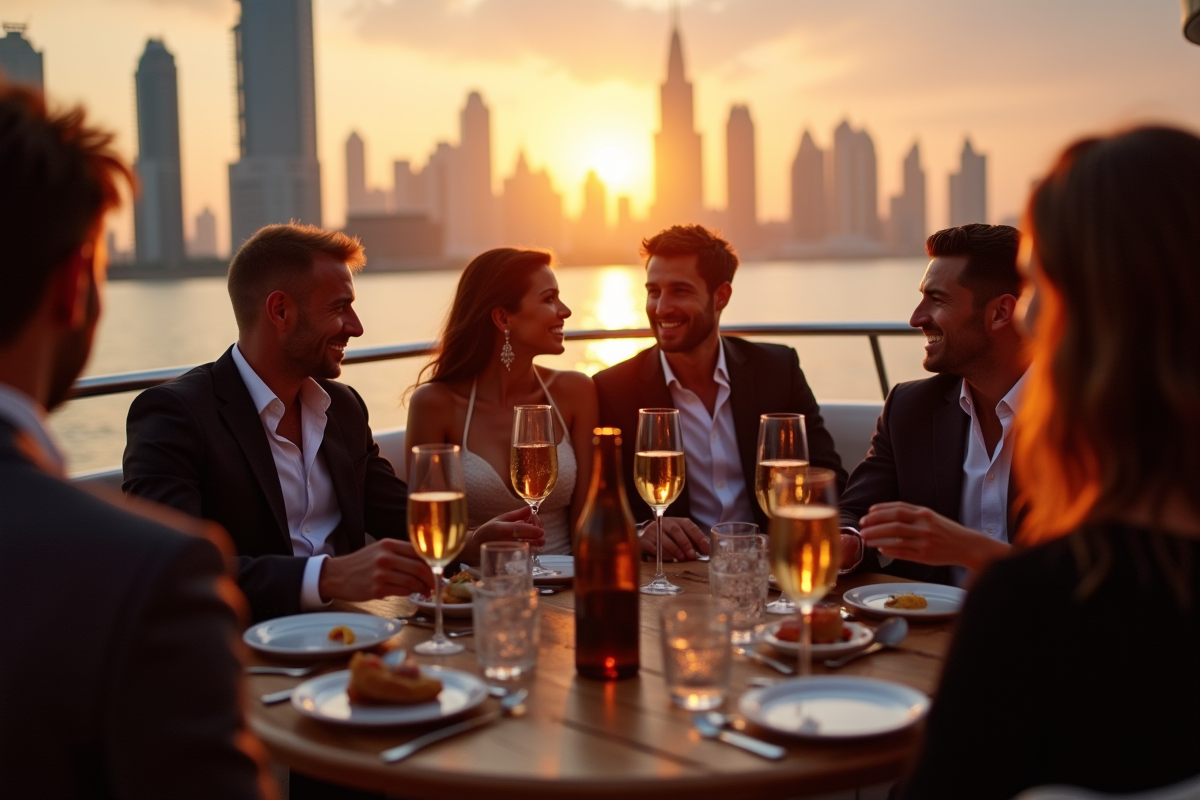 Groupe de personnes riches lors d une soirée yacht à Dubaï